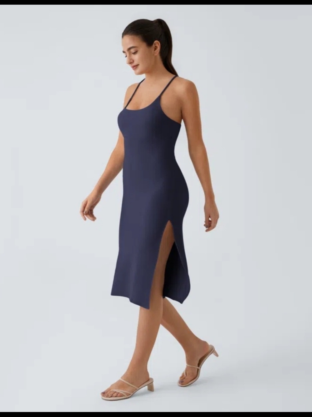 Halara Strap bodycon Midi Rib dress Size Xl Blue NWT